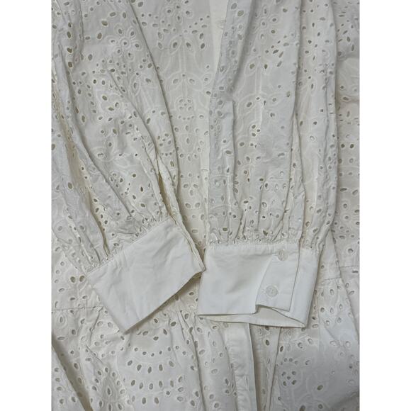 Zara The Emily Mini Babydoll Dress Mini Drop Waist Eyelet White Size L Coquette - Picture 13 of 16